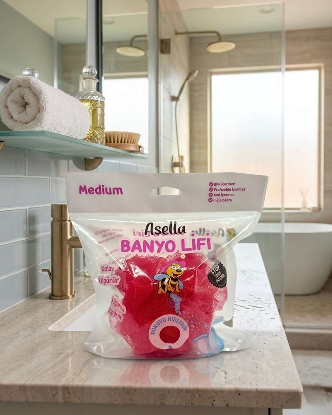 Kırmızı Renk File Banyo Lifi